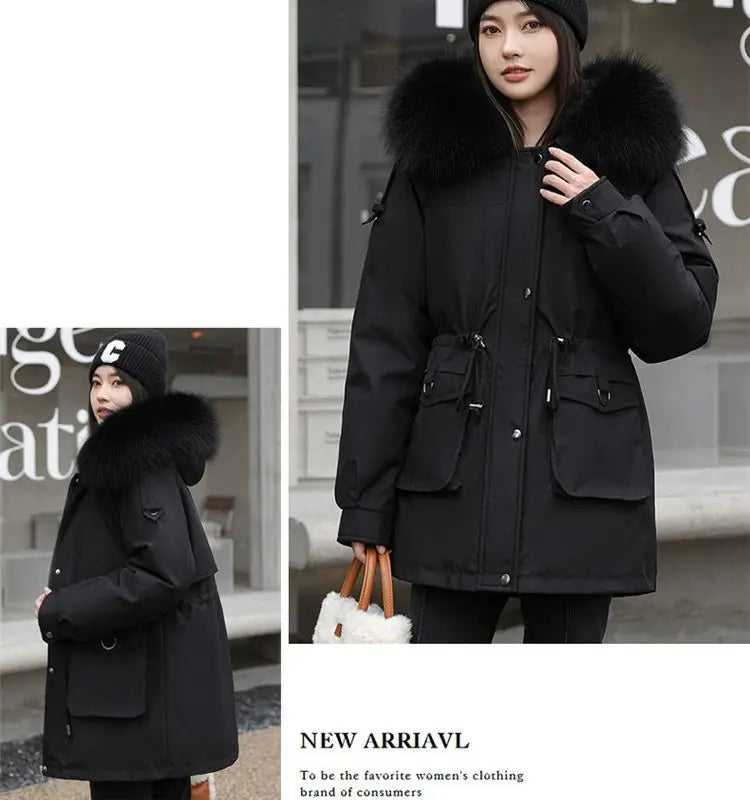 Winter Coat 2024 New Thicken Parker Women's Warm Detachable Inner Down Cotton Jacket Female Loose Warm Hooded Parkas Overcoat