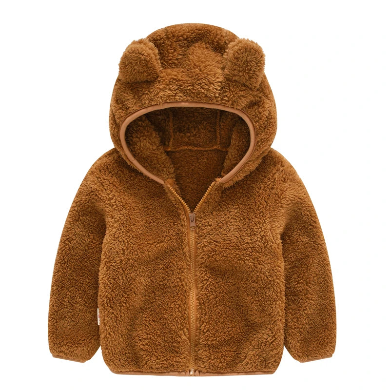 Girls woolen hooded coat solid color zipper coat children's winter clothes