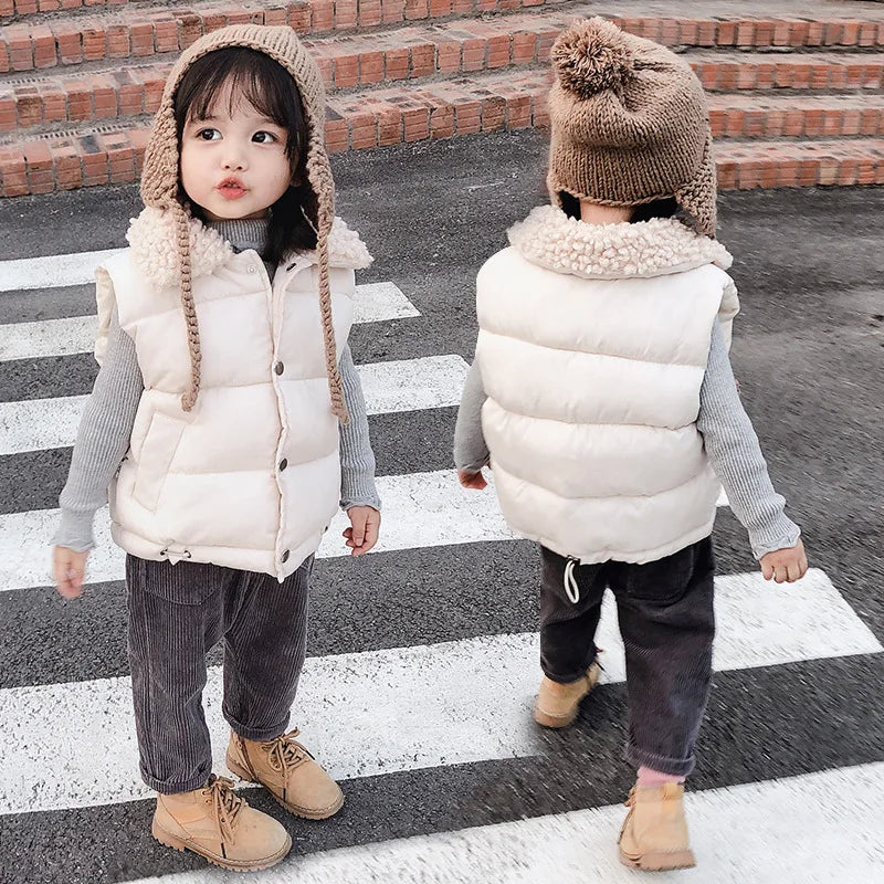 Autumn Winter New Boys Girls Sleeveless Hooded Vest Jacket Cartoon Print Coat Kids Warm Vest Outwear Clothes