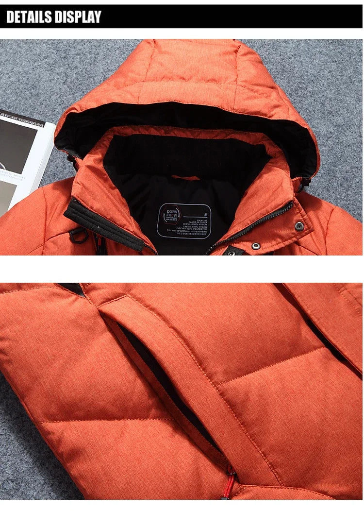 -20 Degree Winter Men White Duck Down Jacket Thick Warm Snow Coat Male Hood Windbreaker Down Parkas Outerwear Sportswear Puffer
