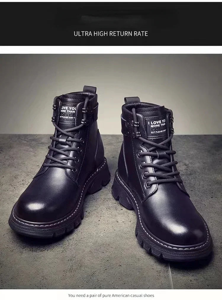 New Motorcycle and Ankle Boots Waterproof Boots Men Leather Shoes Men Casual Boot Bota Masculina Men's High-top Fashion Shoes