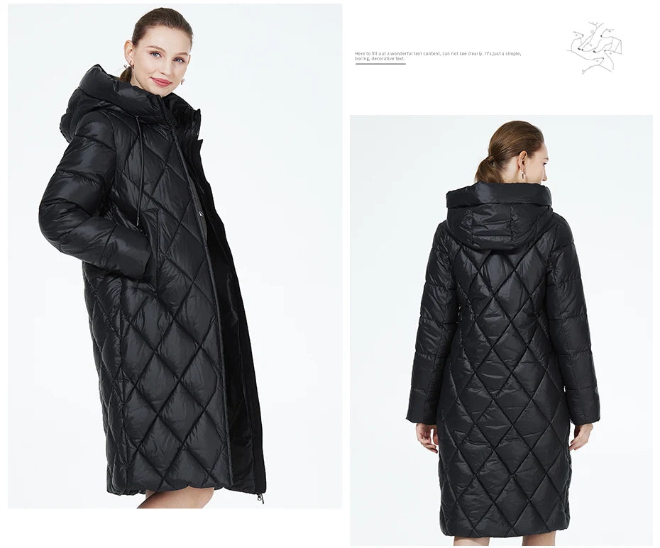 ICEbear-Women's Diamond Quilted Jacket, Lengthened Style, Padded Parka, Warm Cotton Coat, Lengthened, Winter, 2023, GWD22631D