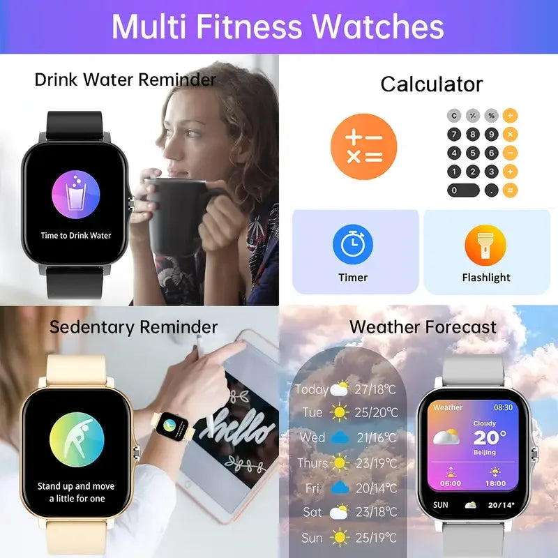 Montre connectée Bluetooth parlante avec moniteur d'oxygène dans le sang et de pression artérielle, pour femmes et hommes, cadeau de vacances 