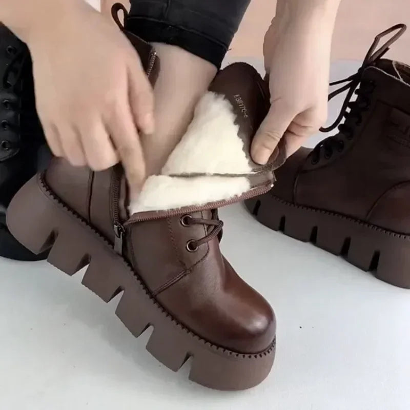 Snow Boots Womens Shoes 2025 New Boots Warm Wool Platform Shoes Thickened Cotton Shoes Cold Winter Round Toe Platform Boots