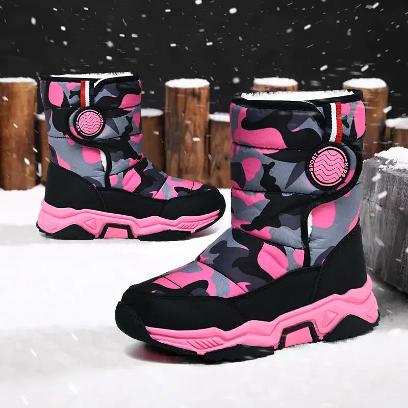 Winter Children Casual Shoes Girls Non-slip Warm Fur Snow Boots Boys Tactical Sneakers Kids Outdoor Footwear Padded Boots Female