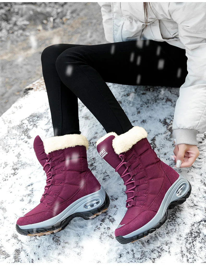 Winter Hiking Boots Shoes for Women Platform Fur Warm Snow Boots Waterproof Slip on Women Comfortable Outdoor Ankle Boots Winter