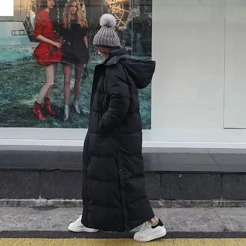 Super Long Padded Cotton Jacket Women 2025 New Korean Over-The-Knee  Fashion Parkas Winter Female  Thick Black Down Cotton Coat