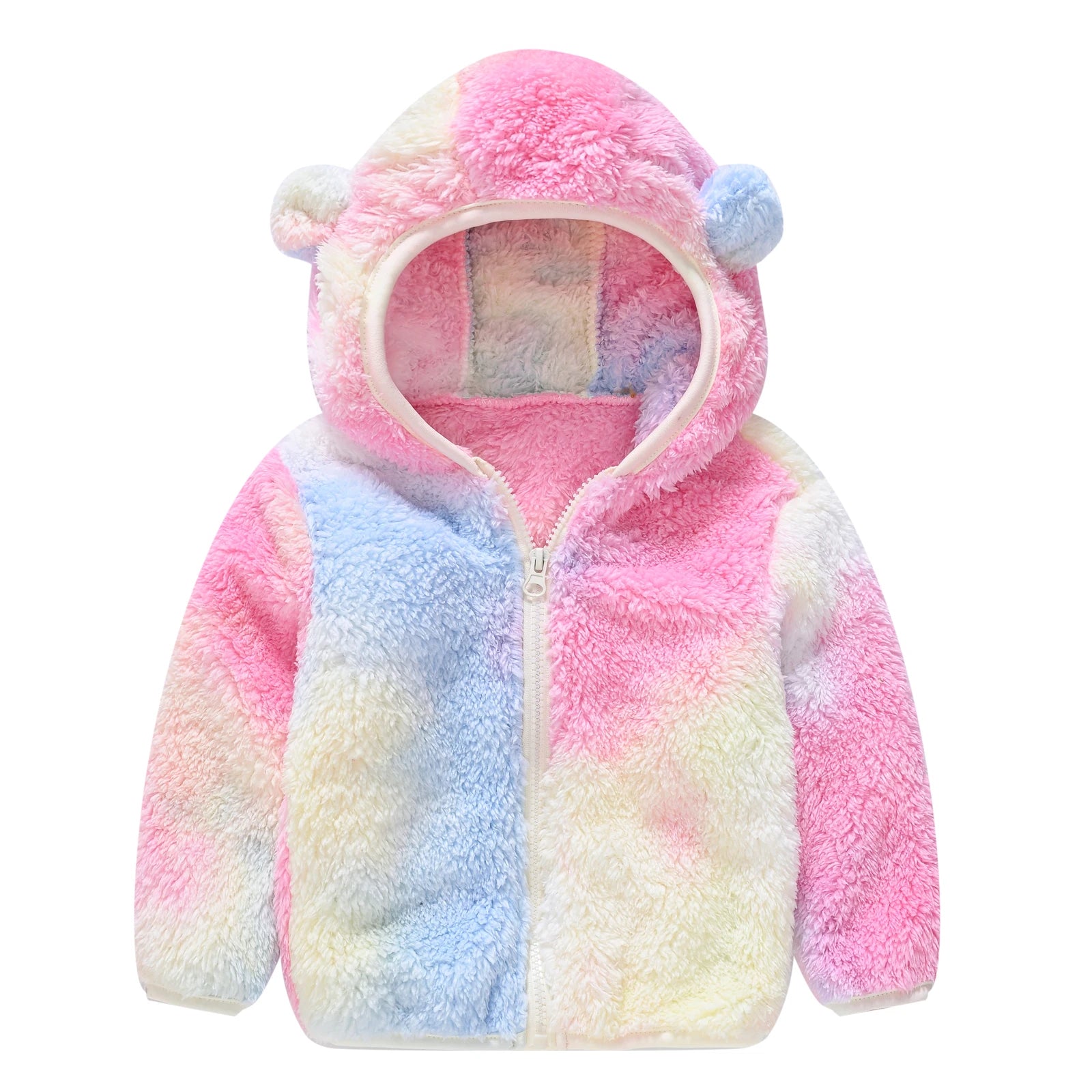 Girls woolen hooded coat solid color zipper coat children's winter clothes