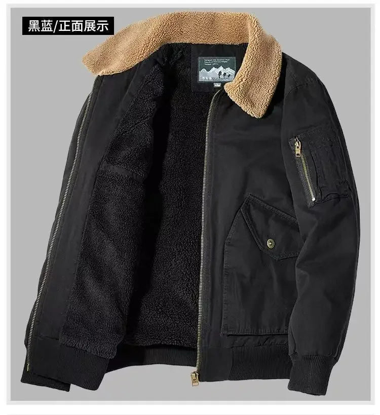 Winter Men's Cargo Jacket Men High-quality Lamb Cashmere Jackets Thickened Warm Coat Fashion Casual Jackets Men Fleece Clothing
