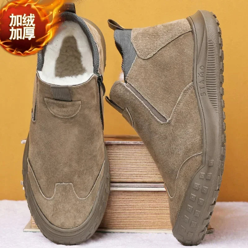 Winter Suede Snow Boots, Velvet Anti-slip Outdoor Shoes, Fashionable Warm Shoes, Casual and Comfortable Men's Shoes,Casual Shoes