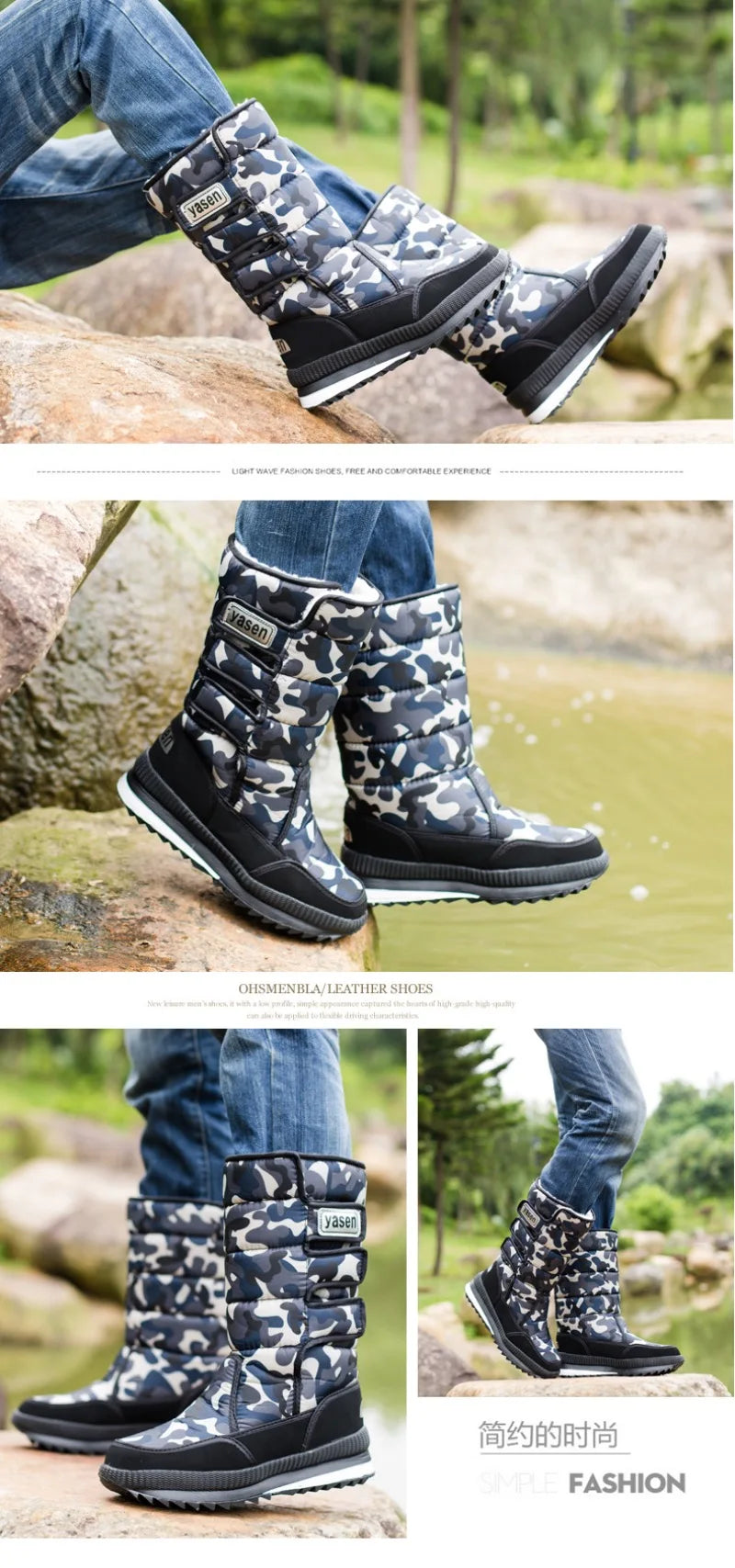 Men's Mid-calf Snow Boots Winter Plush Warm Cotton Boot Fashion Casual High Top Boots for Men Non-slip Platform Boots Big Size47