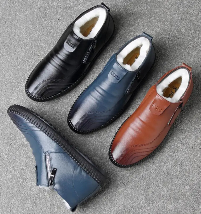 2025 Natural Wool Winter Shoes Men Genuine Leather Warmest Snow Boots Army Homme Walking Botas Hombre Platform Boots