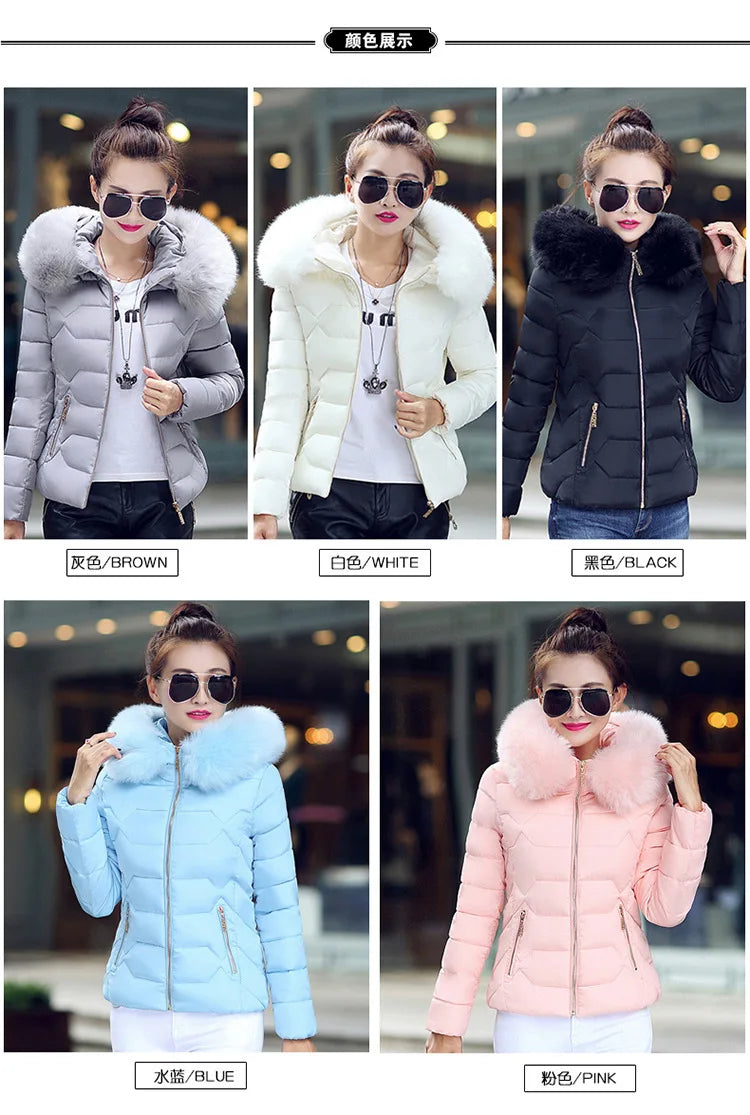 Autumn Winter Women Short Cotton Coat 2025 New Women Cotton Coat Large Fur Collar Parkas Large Size Women'S Cotton Padded Jacket