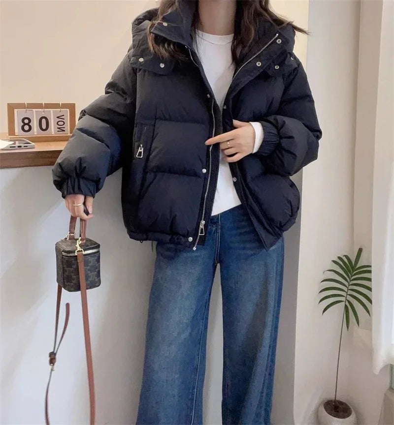 Women Korean Cotton Parkas Hooded Winter Oversize Coat Thick Warm Loose Puffer Jacket Female Solid Fashion Zipper Outwear
