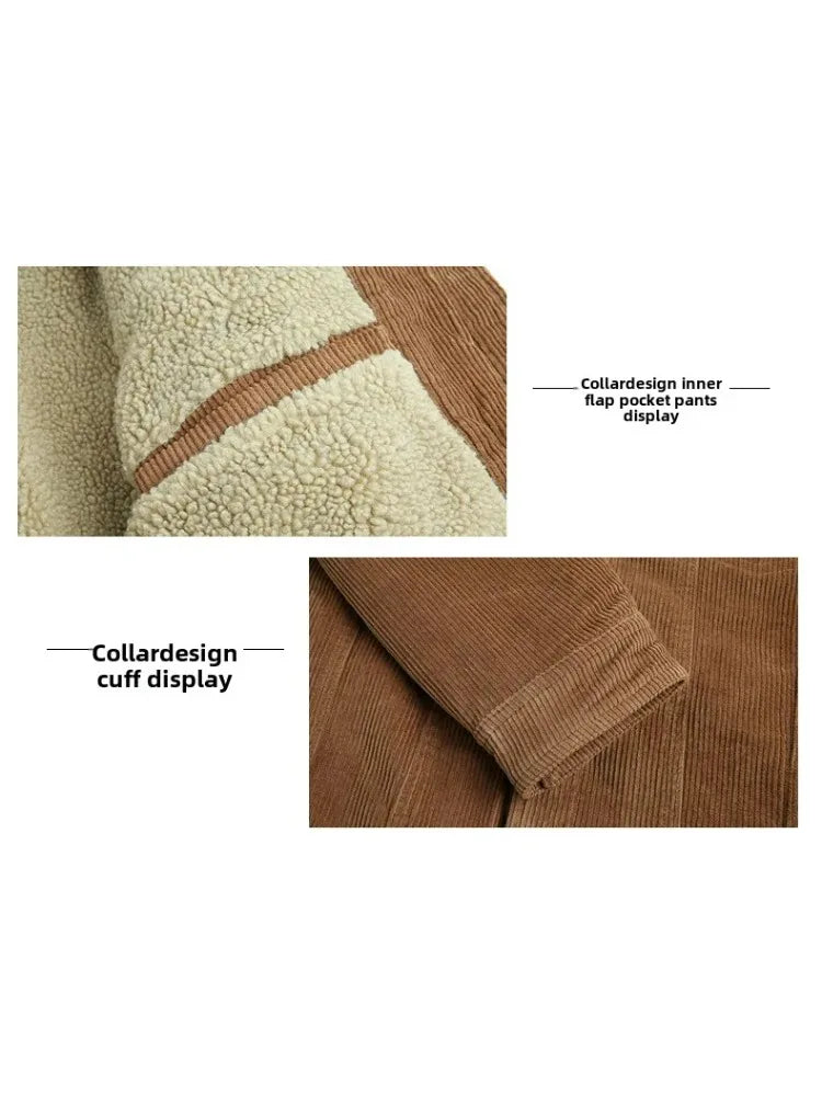 Male Cotton Jackets Padded Warm Loose Parka Coat Corduroy Short Jacket Man Solid Fur Collar Windbreaker Winter Men Fleece Jacket