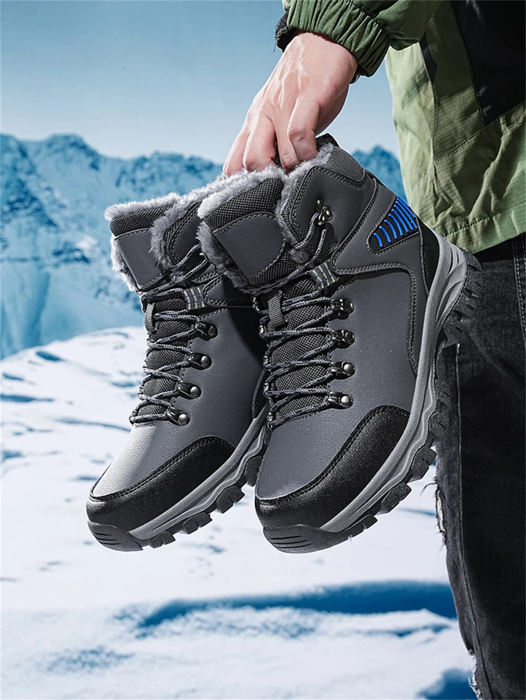 Mens Winter Snow Boots Durable Slip-resistant Windproof High-Top Sneakers Warm Comfortable Casual Shoes for Outdoor Activities