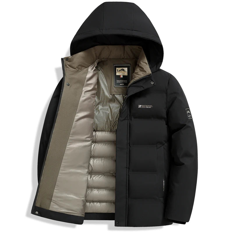 Men's Outdoor Winter Coat Parkas Middle-aged and Elderly Padded Men's Down Warm Padded Jacket Winter Removable Hooded Parkas