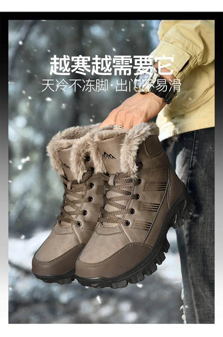 Men's Winter Boots 2025 Warm Waterproof Non-Slip Plush Sneakers Shoes Male Winter Tenis Boots Comfortable Slip-On Plush Lined