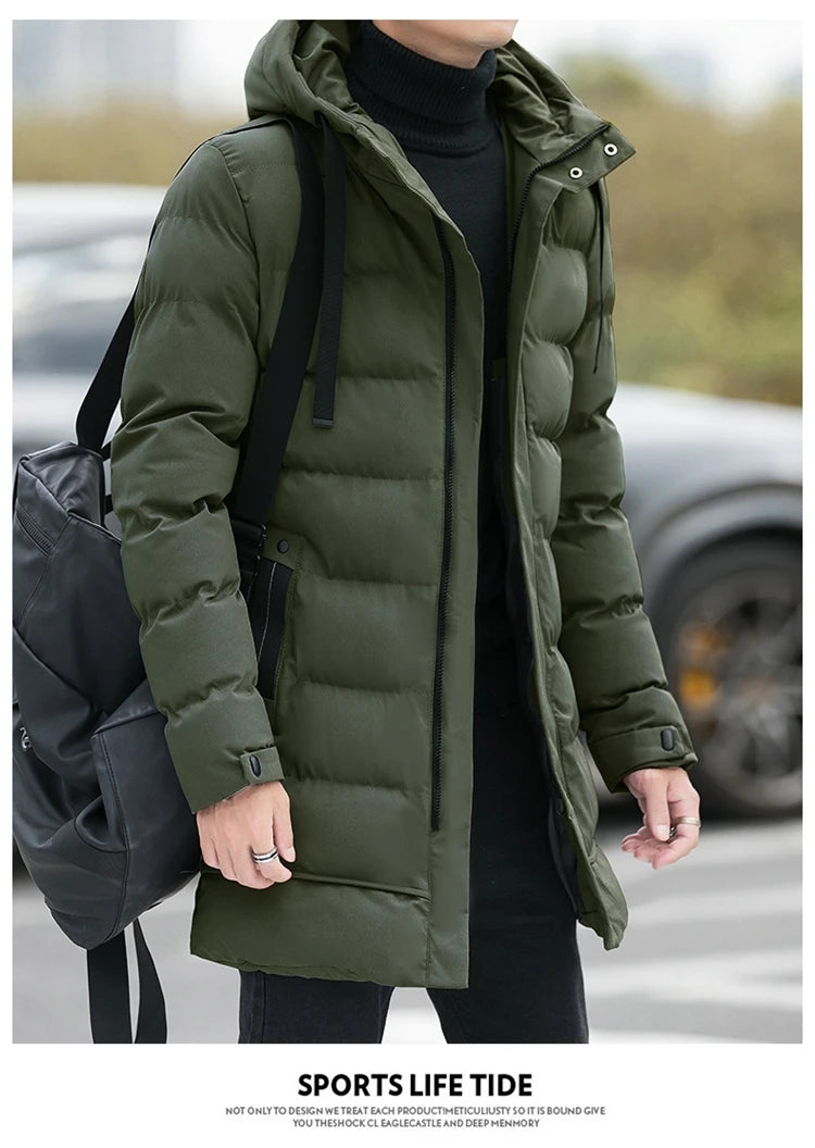 Winter Jackets Men Hooded Casual Long Down Jackets Thicker Warm Parkas New Male Outwear Winter Coats Slim Fit Jackets Size 4XL