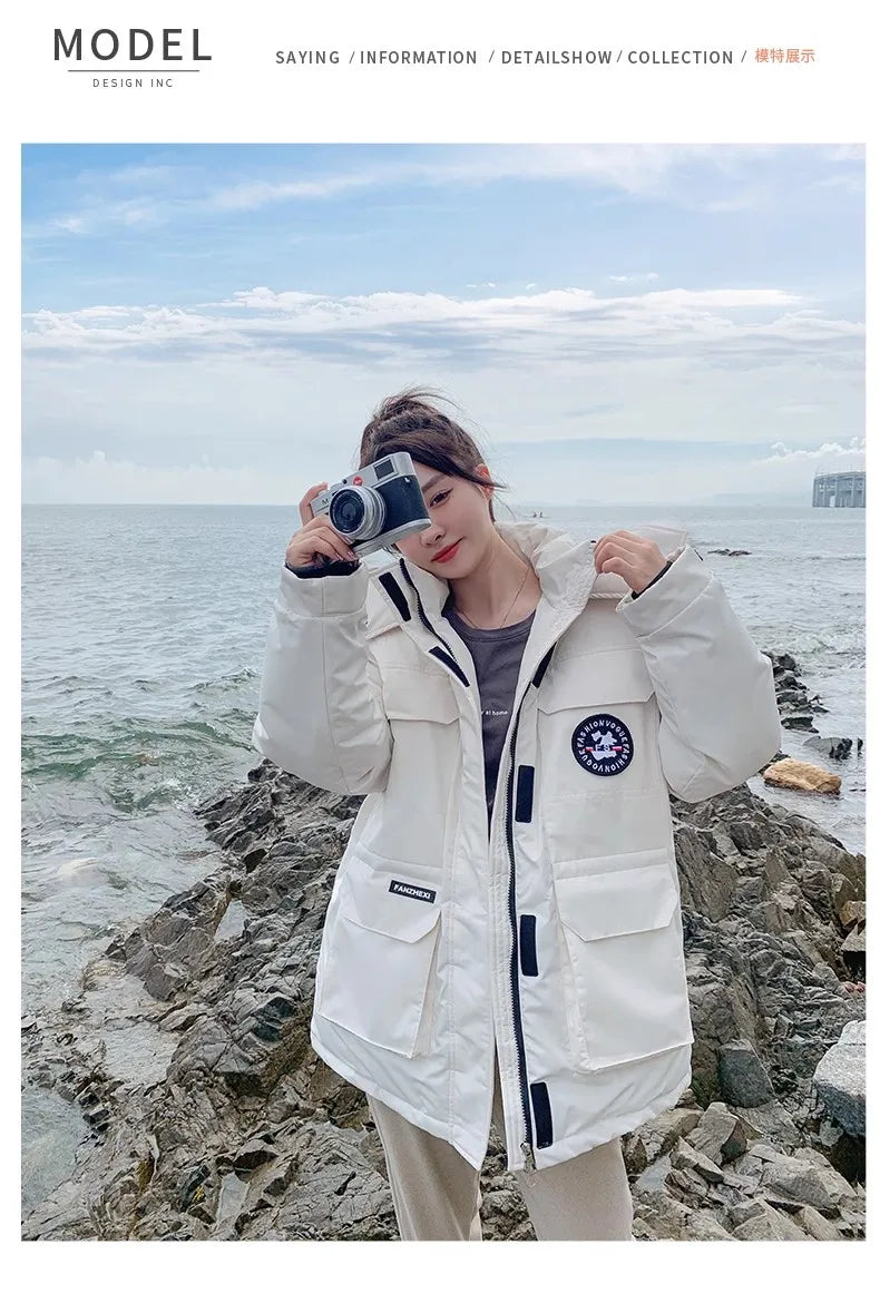 winter new fashion hooded down padded jacket women's thickening winter outdoor snow jacket couple tooling jacket coat