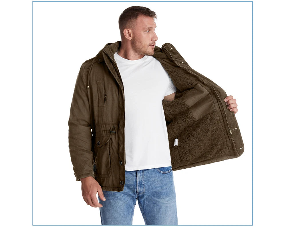 Winter Mens Fleece Warm Jackets Fashion Men Thicken Thermal Tactical Hooded Coats Men Outdoor Multi-pocket Windbreaker Jacket