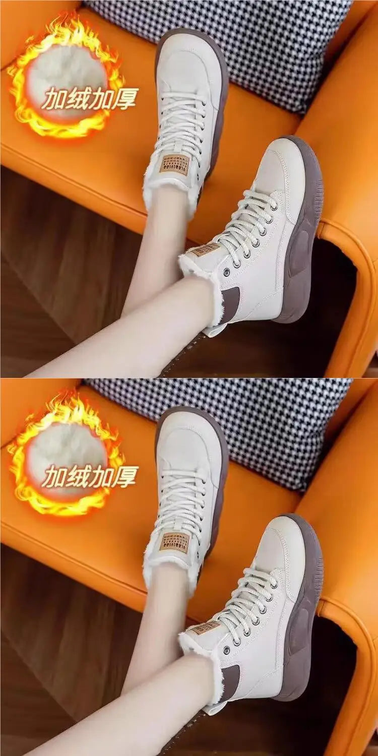 【2025 Winter】Women's High-Top Thermal Sneakers Fashion All-Match Fur Lined Winter Shoes Non-Slip Warm Casual Sports Shoes
