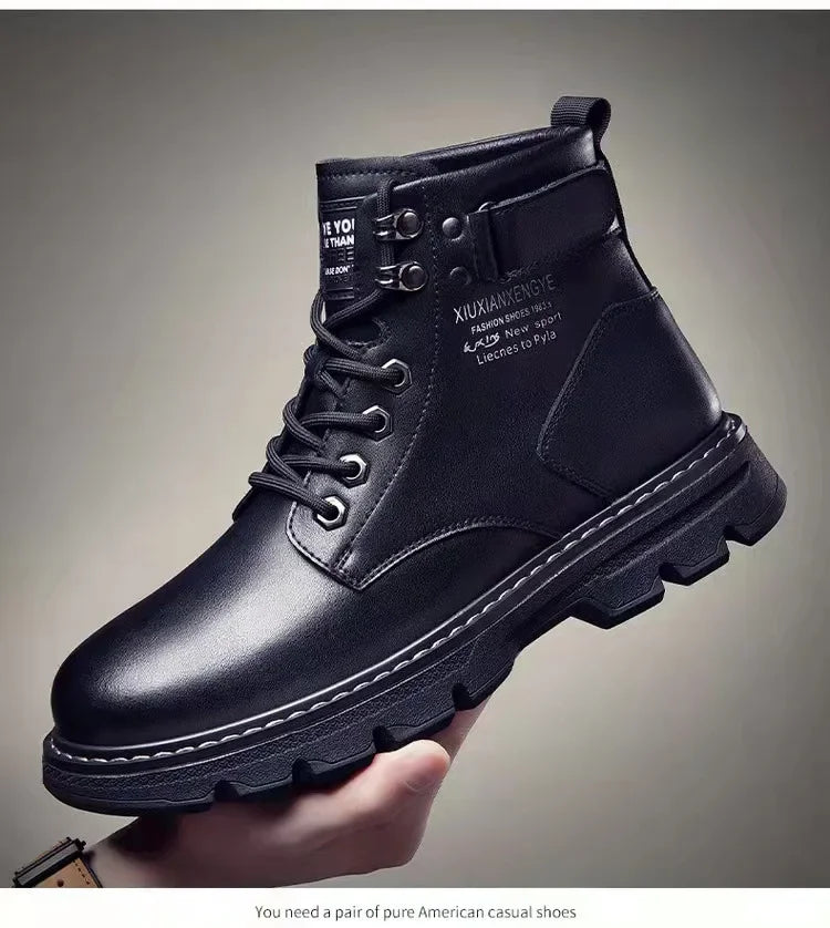 New Motorcycle and Ankle Boots Waterproof Boots Men Leather Shoes Men Casual Boot Bota Masculina Men's High-top Fashion Shoes