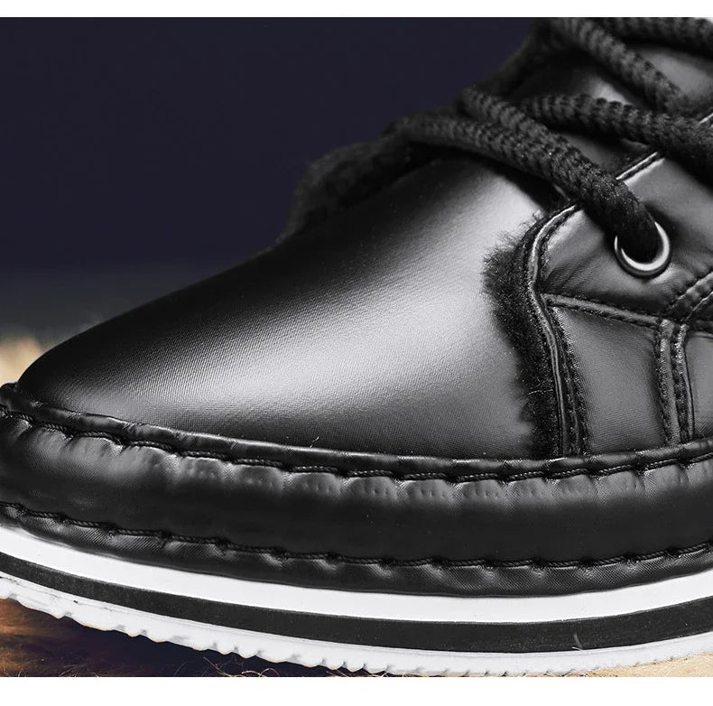 Winter New Shoes for Men Fur Boots High Tops Leather Warm Plush Casual Shoes Outdoor Snow Boots