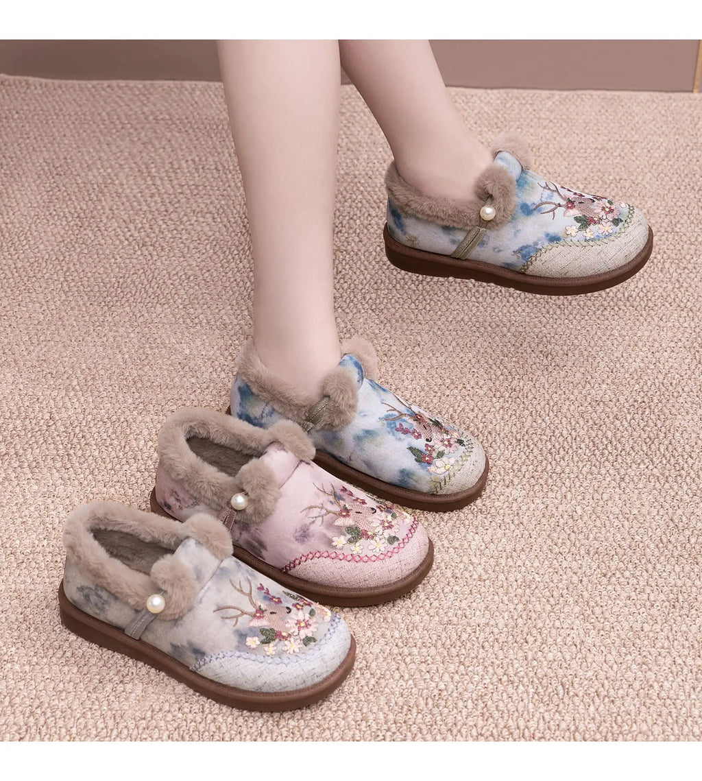 Winter Snow Boots For Women Brand Plus Thick Fur Cotton Shoes Outdoor Warm Footwear Embroidery ladies Ankle Boot Lazy Shoes