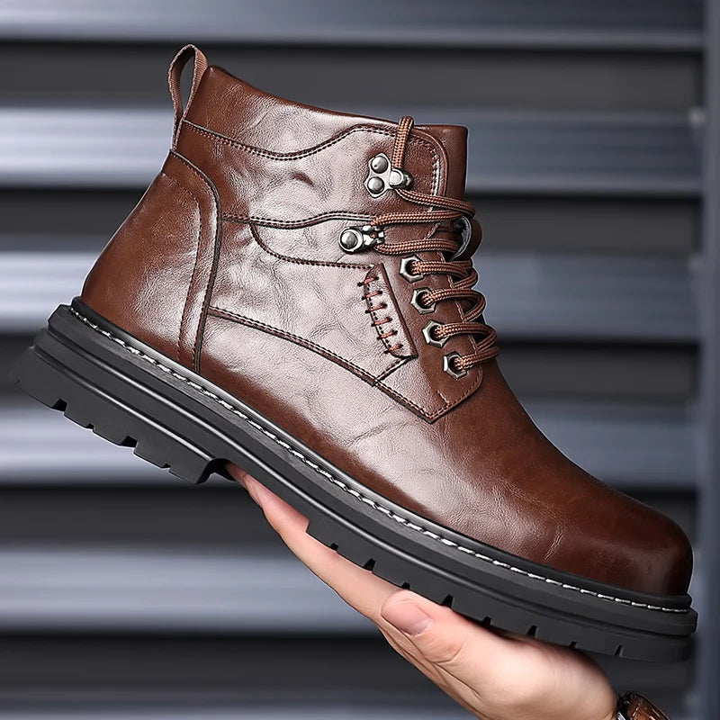 Winter Hot Selling Men's High Top Shoes Thick Soled Wear-resistant Workwear Shoes Trendy Outdoor Men's Motorcycle Boots Handsome