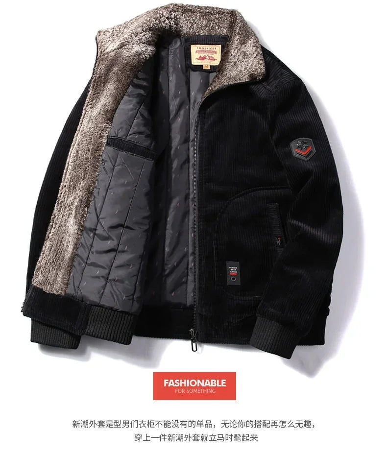 LIBIELIY Male Thermal Windbreaker Plus Size Men's Warm Winter Corduroy Jackets And Coats Fur Collar Winter Casual Jacket Outwear