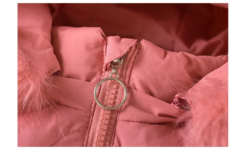 Children's winter coat Little girl cotton-padded jacket thickened fashion down  jacket girl's medium long super cute  jacket