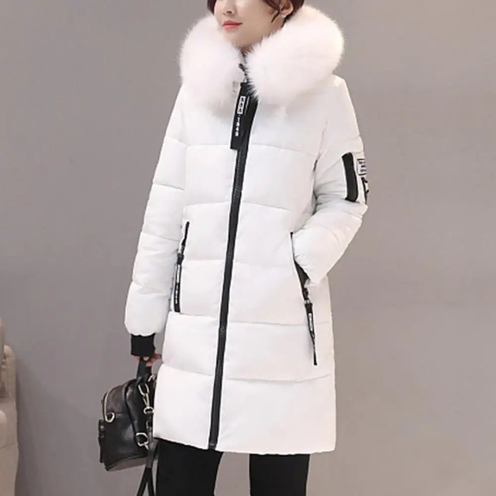 2024 New Winter Coat Women's Jacket Fur Neckline Long Basic Coats Thick Jackets Cotton Padded Outerwear Parkas Female Clothes
