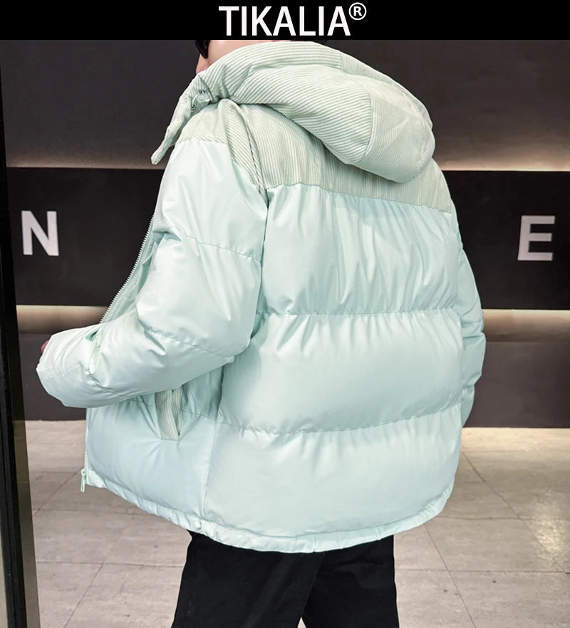 Winter Parka Jacket Men Removable Hood Thicken Keep Warm Cold Weather Windproof Coats Patchwork Cotton Padded Puffer Jacket