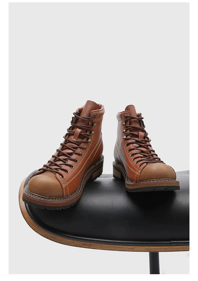 Men Leather Boots Vintage Work High Top Men's Shoes British Style Men's Leather Boots Spring Non Slip Lace Up Platform Shoes Man