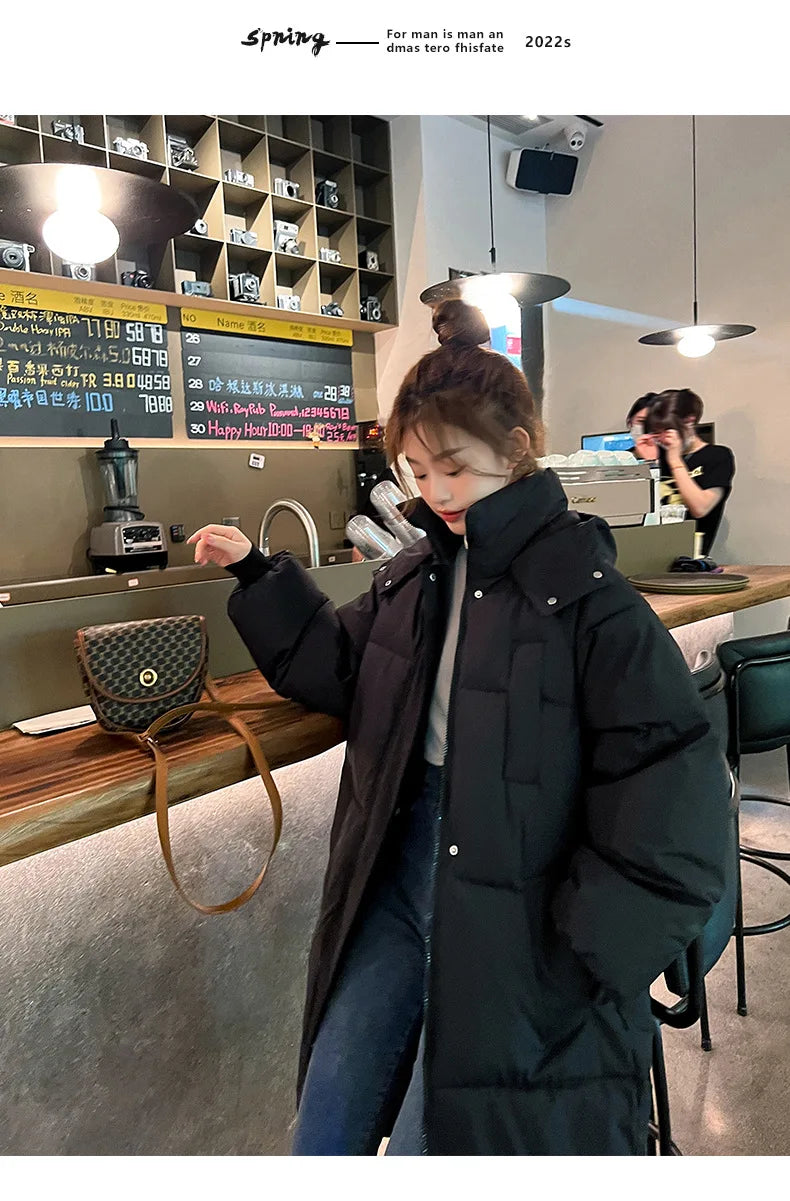 Vielleicht 2025 Korean Jacket Women Winter X-long Parkas Solid Hooded Thicken Warm Female Snow Wear Coat Padded Loose Clothes