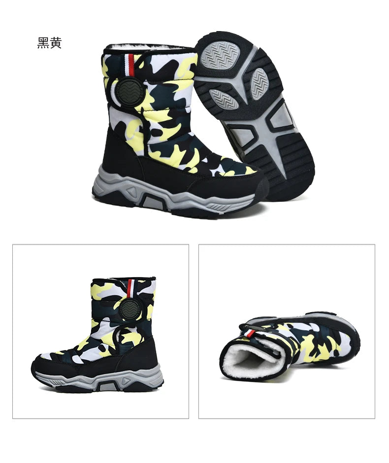 Winter Children Casual Shoes Girls Non-slip Warm Fur Snow Boots Boys Tactical Sneakers Kids Outdoor Footwear Padded Boots Female