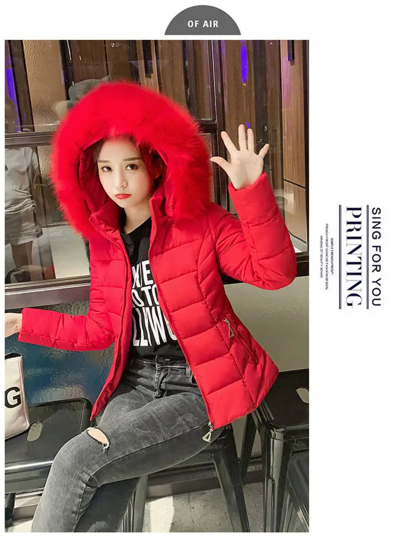 Fashion Winter Jacket Women 2025 New Korean Big Fur Collar Hooded Thick Down Parkas Female Short Coat Slim Warm Outerwear R047