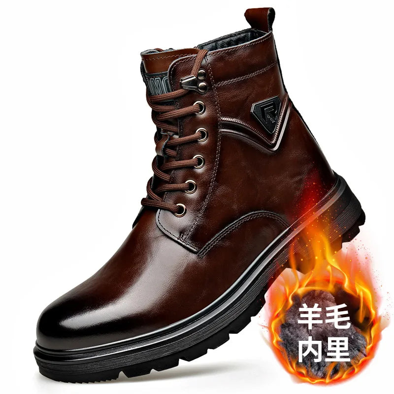 Autumn Winter Side Zipper Genuine Leather Boots for Men Fashion Casual Warm Cotton Work Shoes Man New Designer Ankle Boots Male