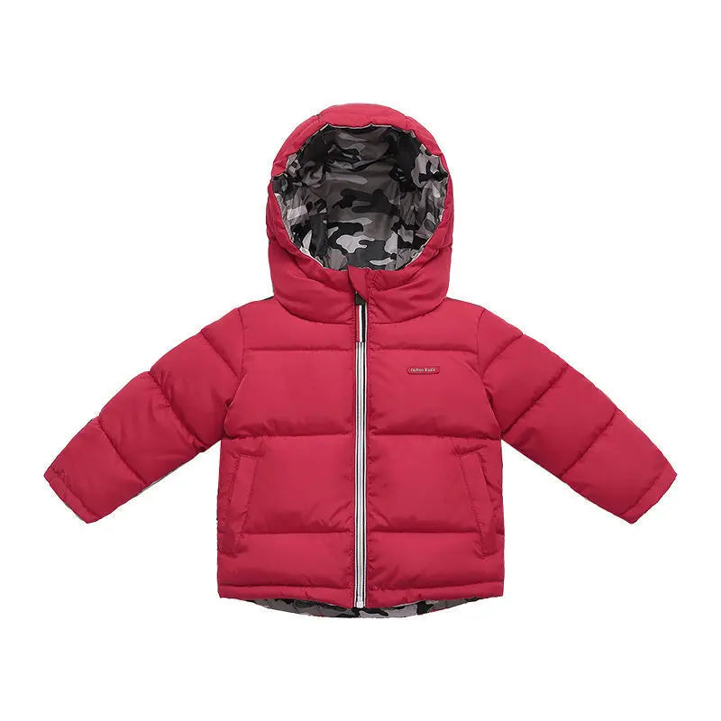 Winter Boys Down Jackets Thicken Warm Double Sided Wear Hooded Kids Coat For 2-10 Years Children Outerwear Clothing
