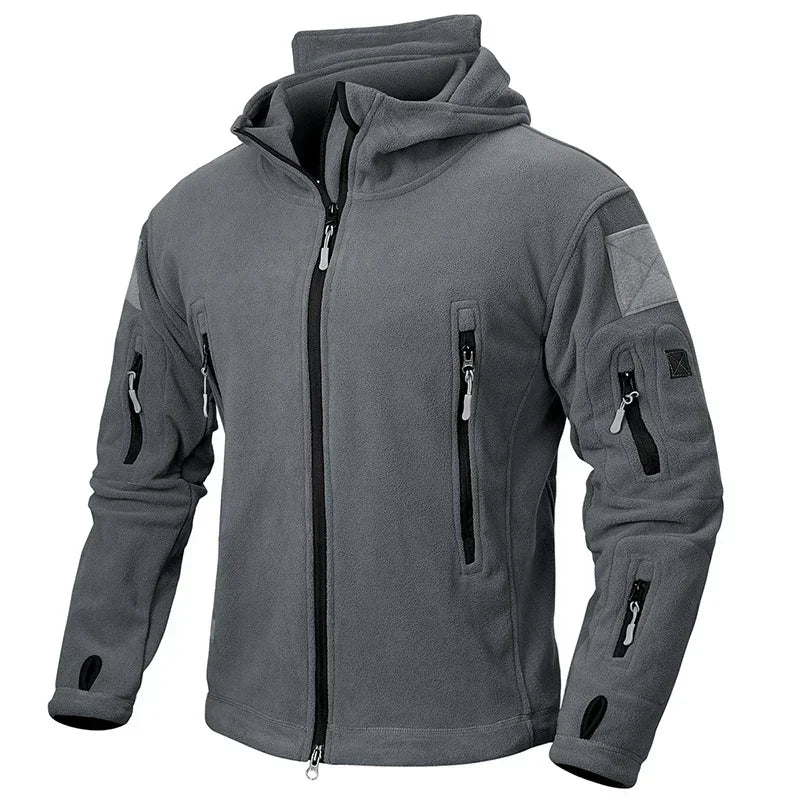 Winter Hunting Fleece Jacket Men Warm Polar Outdoor Hoodie Jacket Multi-Pocket Casual Full Zip Sport Hiking Coat