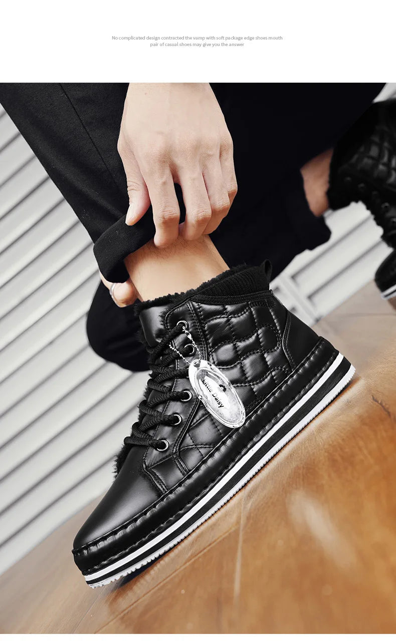 Winter New Shoes for Men Fur Boots High Tops Leather Warm Plush Casual Shoes Outdoor Snow Boots