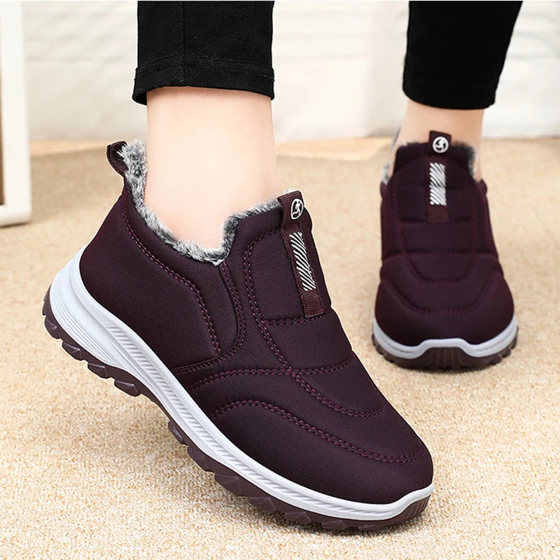 Women's Boots 2025 Winter Shoes For Women Ankle Boots Warm Fur Botas Mujer Waterproof Low Heels Snow Boots Winter Flat Shoes