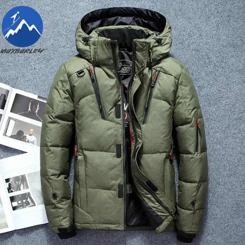 -20 Degree Winter Men White Duck Down Jacket Thick Warm Snow Coat Male Hood Windbreaker Down Parkas Outerwear Sportswear Puffer