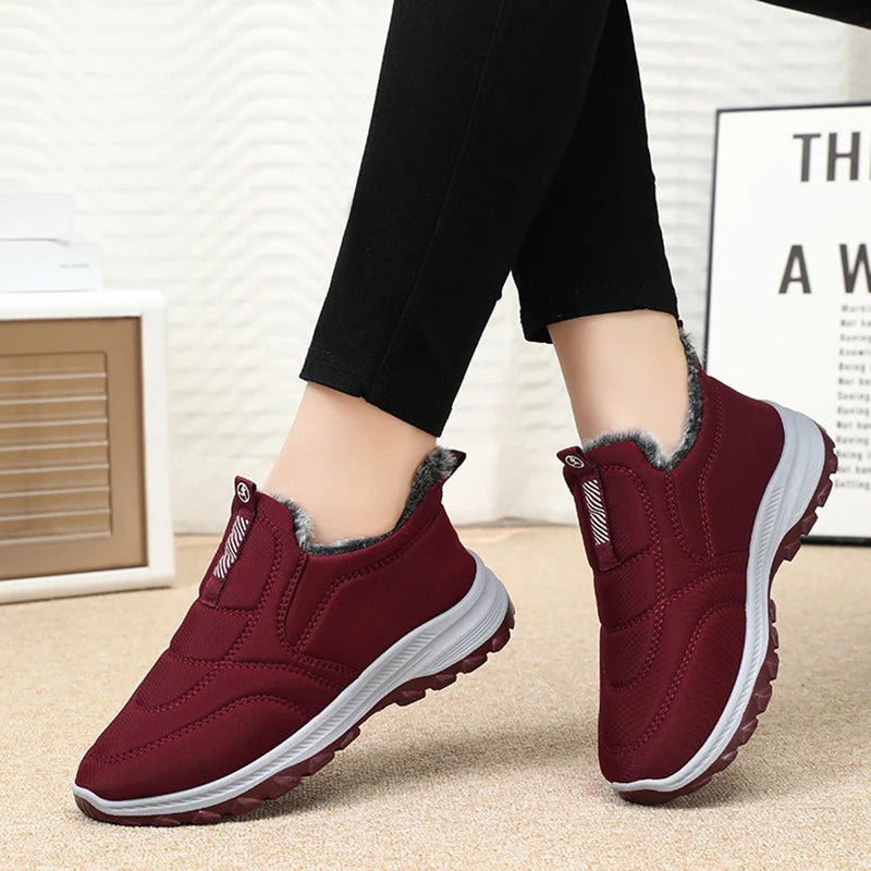 Women's Boots 2025 Winter Shoes For Women Ankle Boots Warm Fur Botas Mujer Waterproof Low Heels Snow Boots Winter Flat Shoes