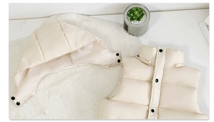 1-12Y Winter Warm Sleeveless Jacket For Children Jacket Thicken Hooded Vest For Boys Girls Kids Waistcoat Coat Insulated Vest