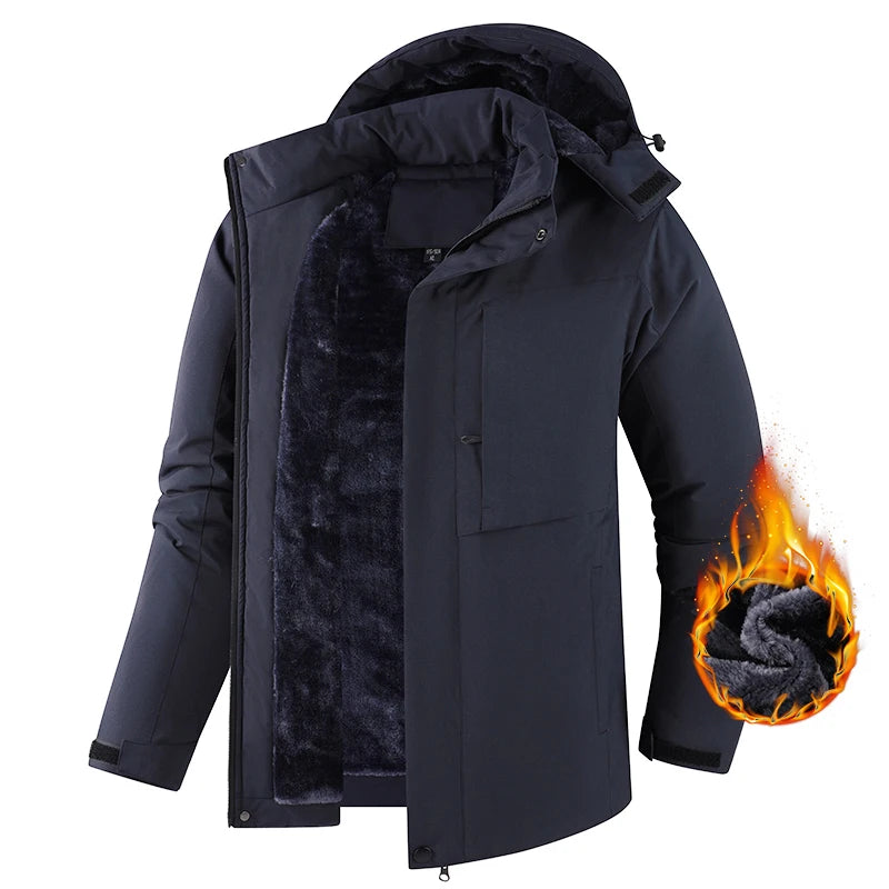 Winter Men Warm Waterproof Jackes Coat Mens Windproof Fleece Thicken Jacket Parkas Man Outdoor Casual Hooded Coat Jackets Male