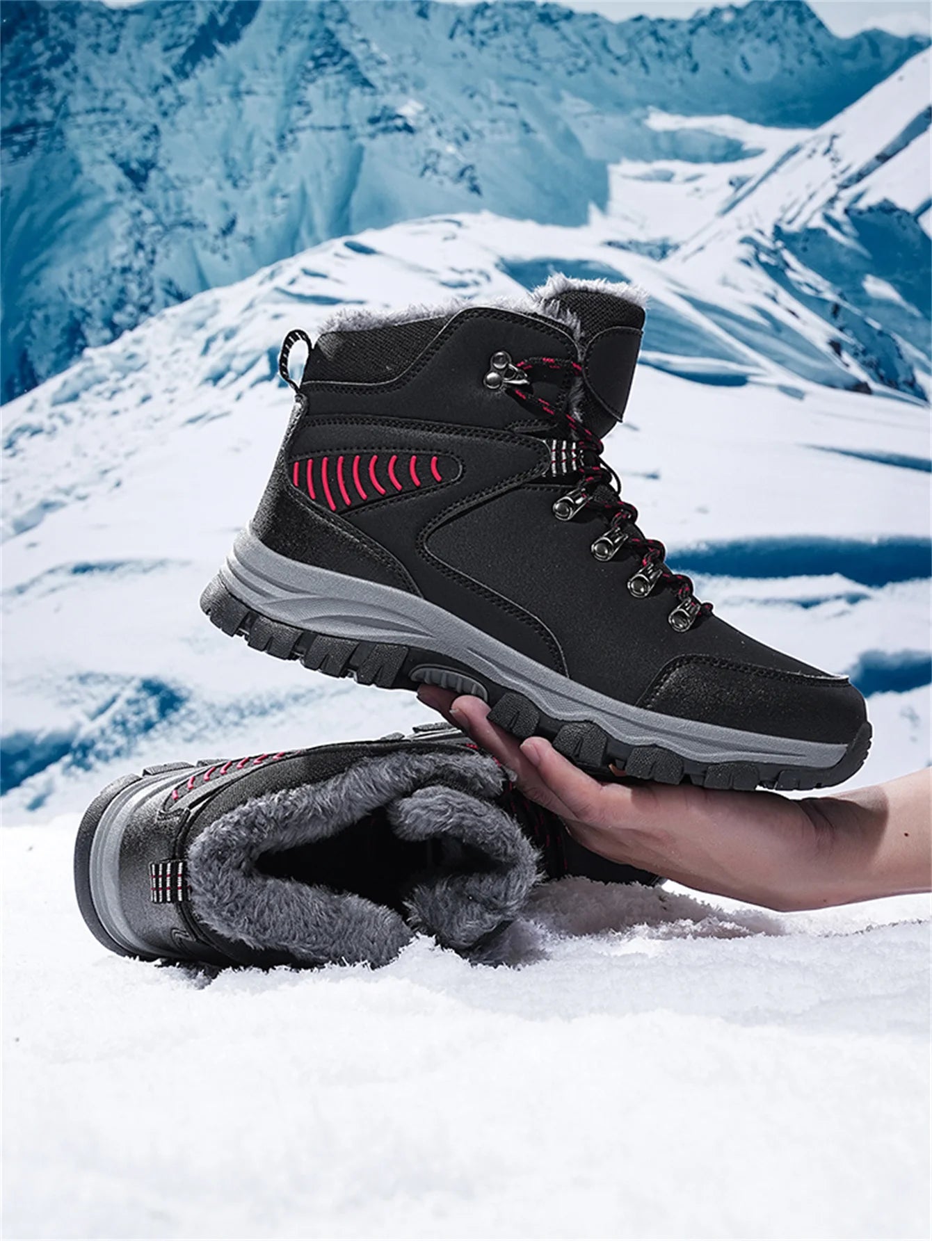 Mens Winter Snow Boots Durable Slip-resistant Windproof High-Top Sneakers Warm Comfortable Casual Shoes for Outdoor Activities