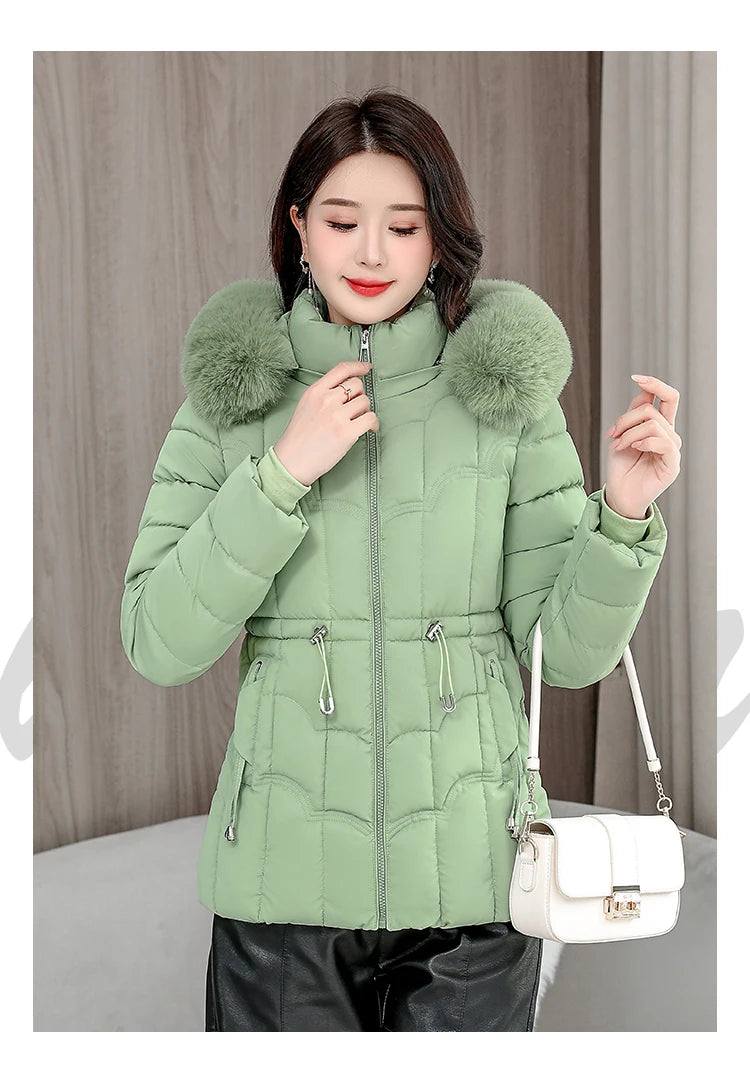 Winter 2025 New Down Jacket Women Parkas Fashion High-Quality Warm Cotton Padded Coat Ladies Short Overcoat Hooded Overwear Tops