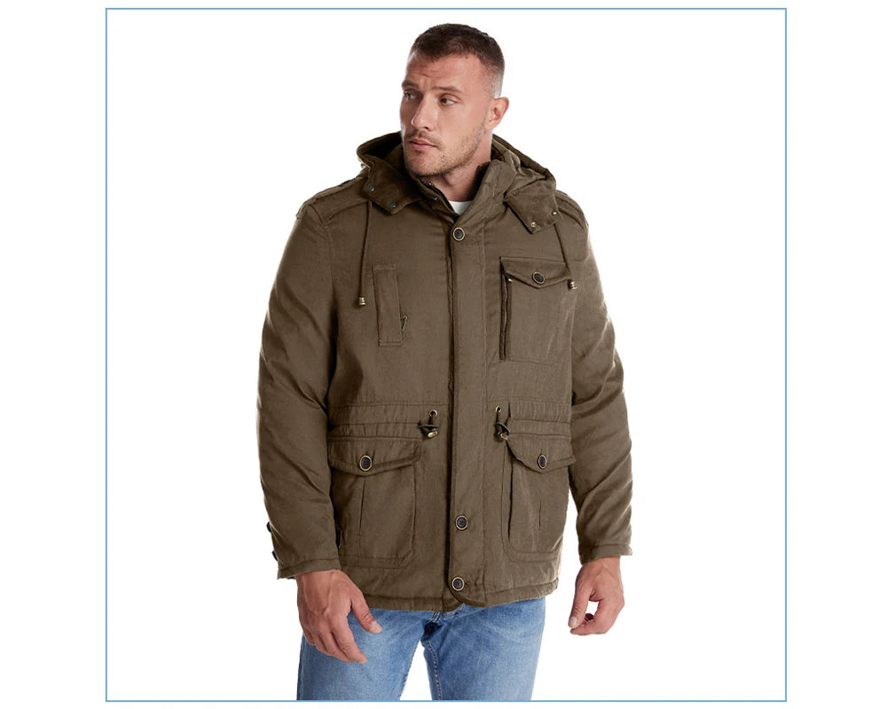 Winter Mens Fleece Warm Jackets Fashion Men Thicken Thermal Tactical Hooded Coats Men Outdoor Multi-pocket Windbreaker Jacket